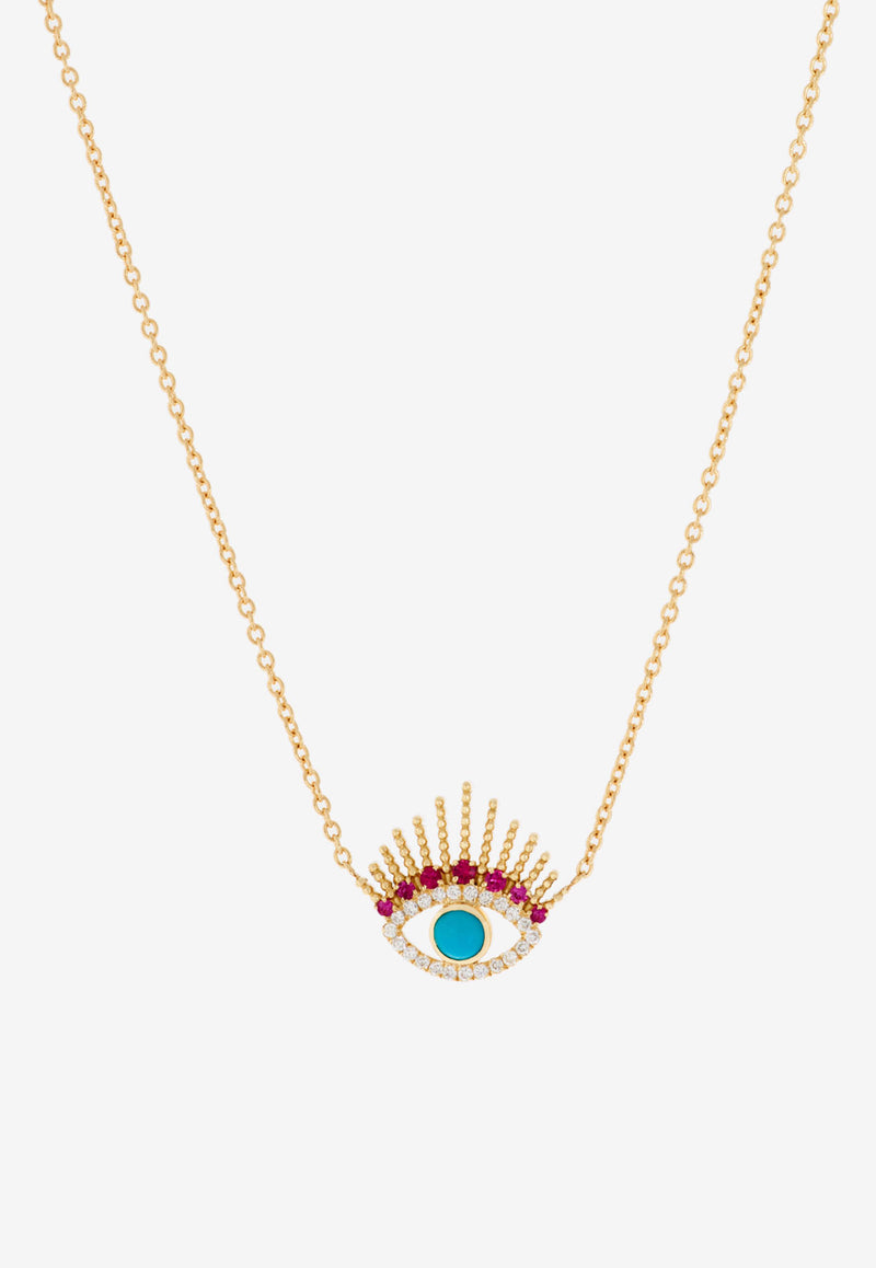 Falamank Written In The Stars Collection Mini Evil Eye Diamond Necklace in 18-karat Yellow Gold NK574