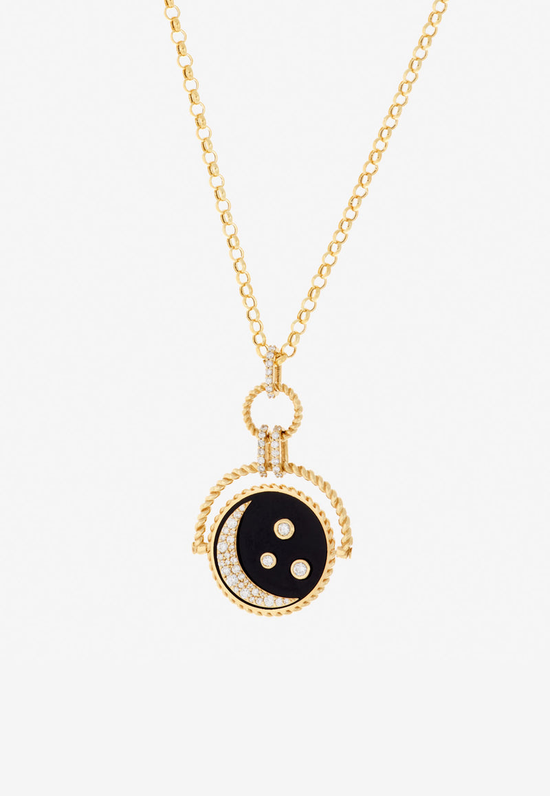 Falamank Written In The Stars Collection Double Sided Spin Pendant Necklace in 18-karat Yellow Gold with White Diamonds NK581