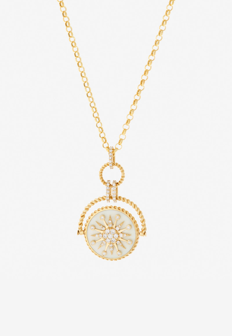 Falamank Written In The Stars Collection Double Sided Spin Pendant Necklace in 18-karat Yellow Gold with White Diamonds NK581