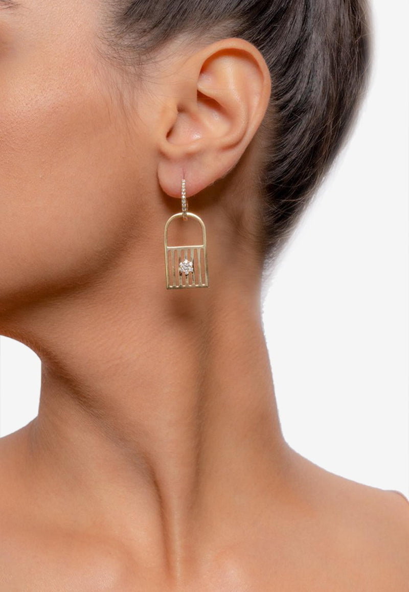 Djihan Unlock My Heart Diamond Paved Earrings in 18-karat Yellow Gold Gold Nec-258