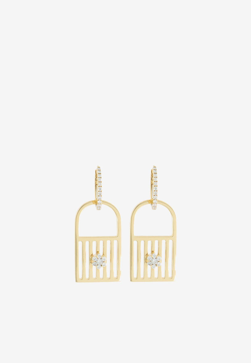 Djihan Unlock My Heart Diamond Paved Earrings in 18-karat Yellow Gold Gold Nec-258