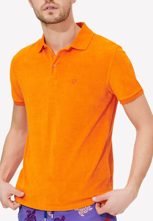 Vilebrequin Terry Polo T-shirt in Cotton Blend Orange PAFC1Q00-195