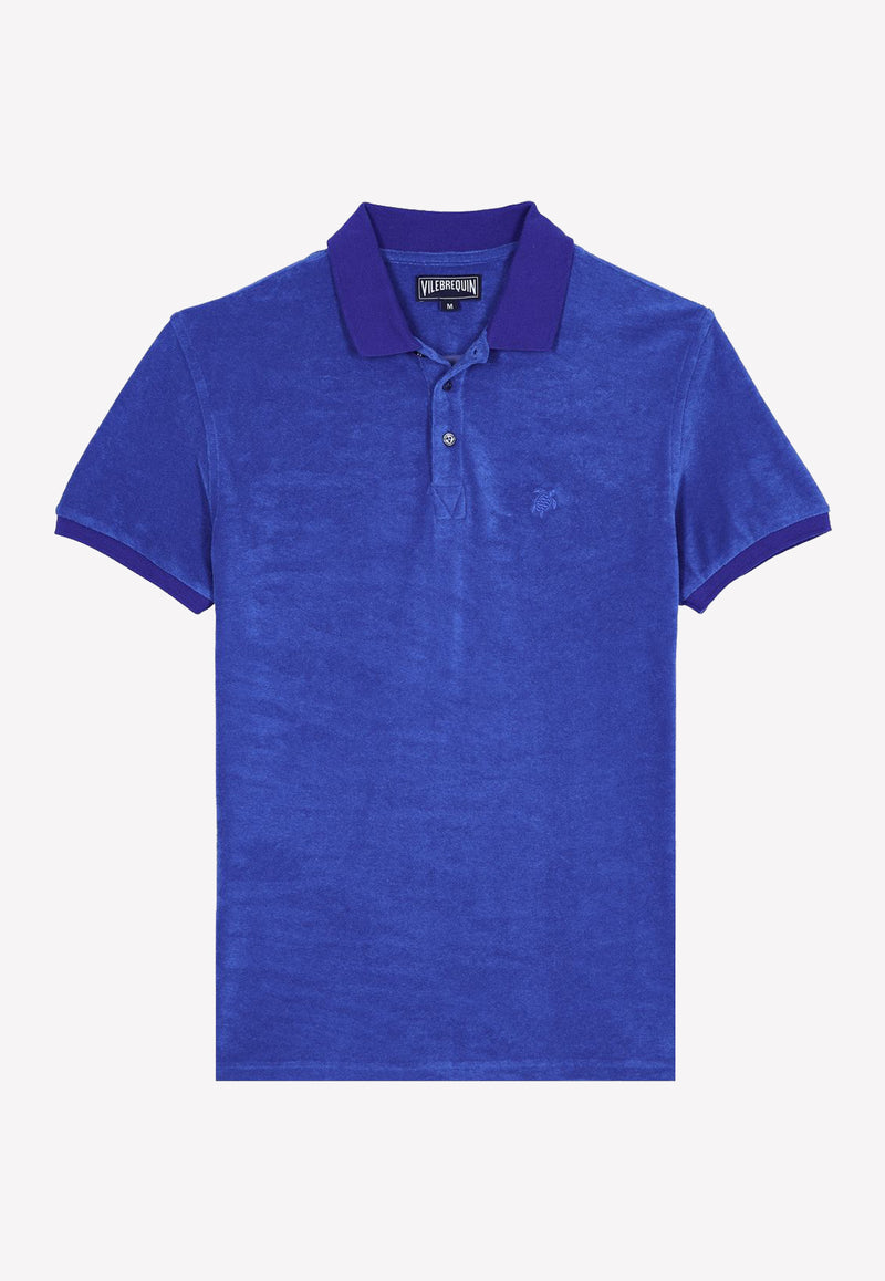 Vilebrequin Terry Polo T-shirt in Cotton Blend Blue PAFC1Q00-314