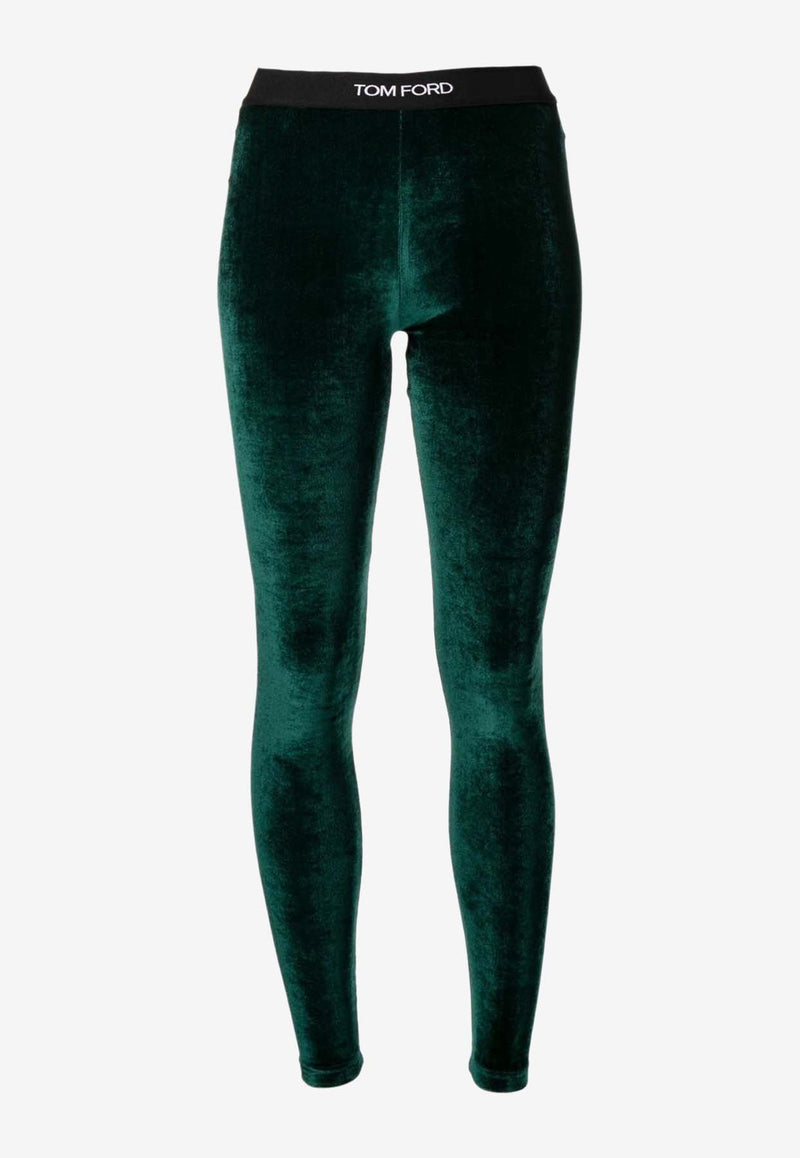 Tom Ford Logo Waistband Leggings in Velvet Green PAJ121-FAX699 FG858