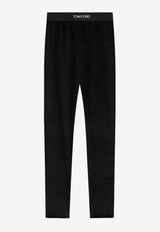 Tom Ford Logo-Waistband Velvet Leggings Black PAJ121-FAX699 LB999