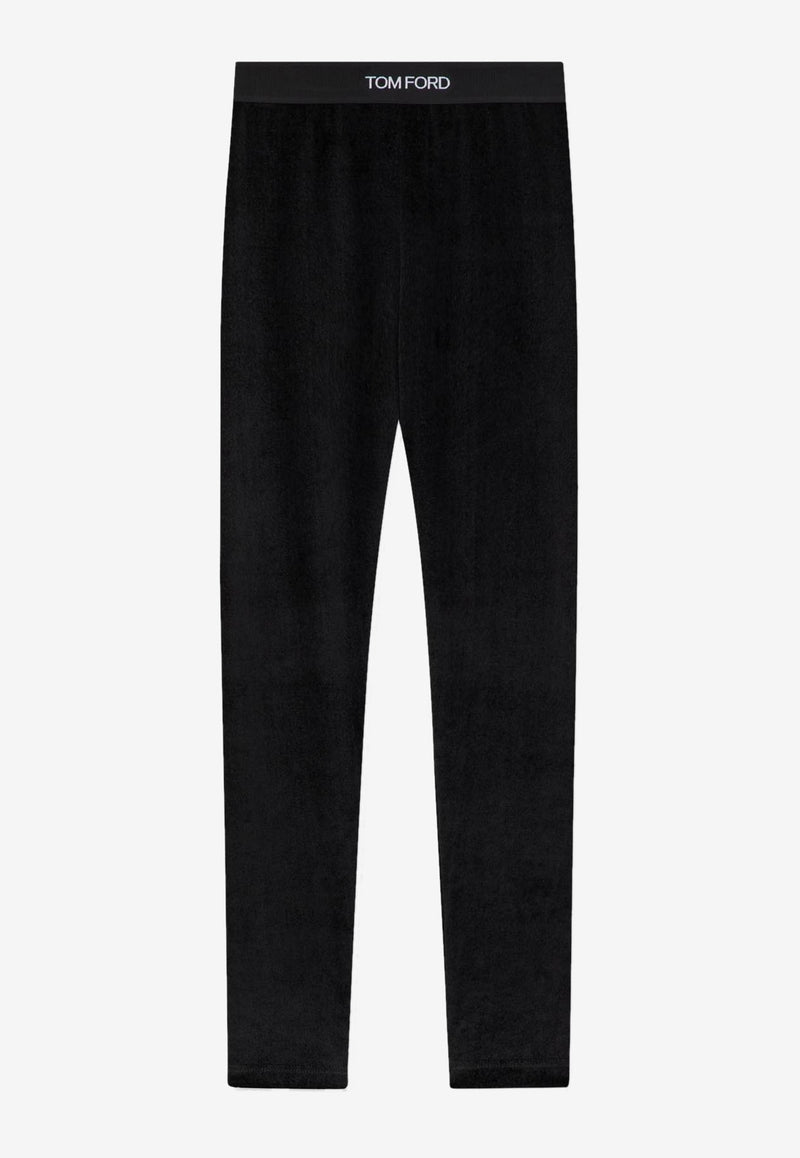 Tom Ford Logo-Waistband Velvet Leggings Black PAJ121-FAX699 LB999