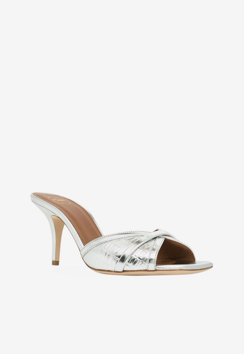 Malone Souliers Perla 70 Metallic Mules in Leather Silver PERLA 70-17 SILVER/SILVER