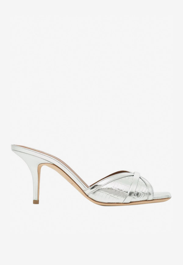 Malone Souliers Perla 70 Metallic Mules in Leather Silver PERLA 70-17 SILVER/SILVER