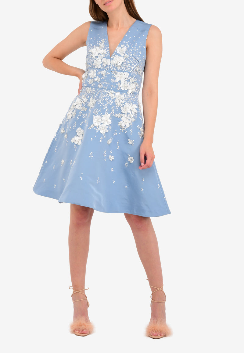 Prabal Gurung Blue Embellished Sleeveless Skater Dress S17D11-EB