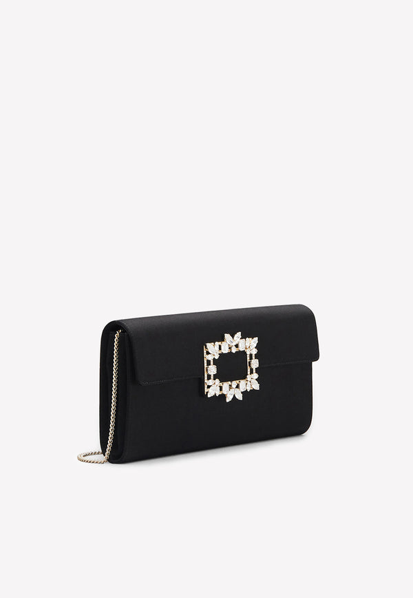 Roger Vivier Broche Vivier Buckle Clutch in Satin Black RBWAMZD0200RS0B999 RASO