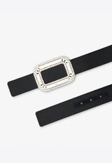 Roger Vivier Pilgrim Crystal Buckle Belt in Satin Black RCWC0681100RS0B999 B999