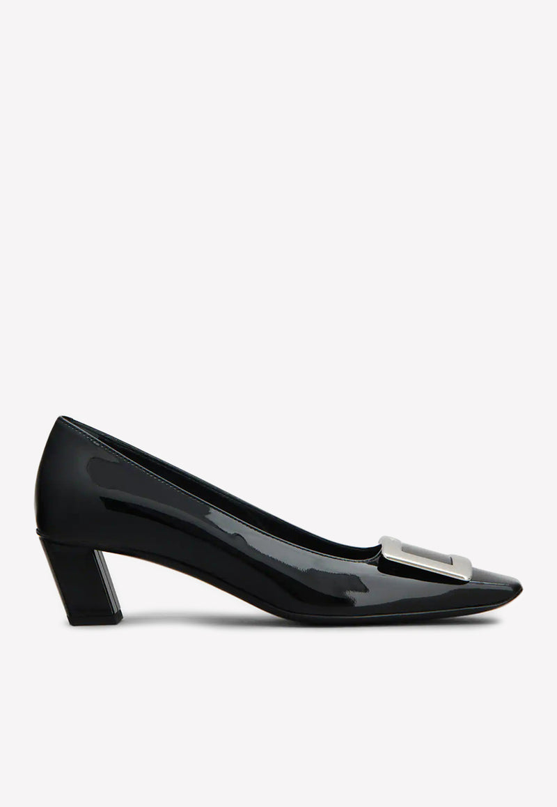 Roger Vivier Belle Vivier 45 Metal Buckle Pumps in Patent Leather Black RVW00600920D1PB999 VERNIS LUXOR