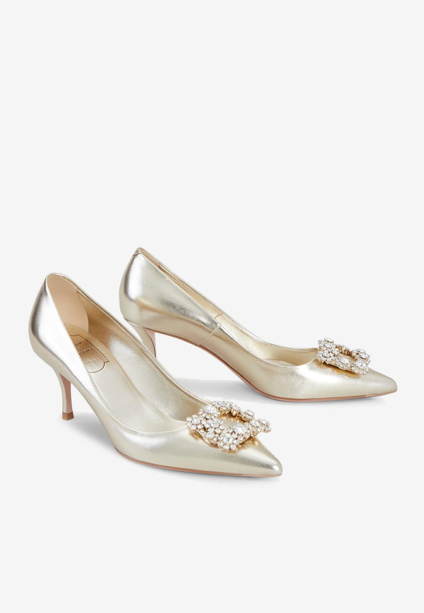 Roger Vivier 65 Crystal-Embellished Buckle Pumps in Nappa Leather RVW41417620KACG005 G005 Gold