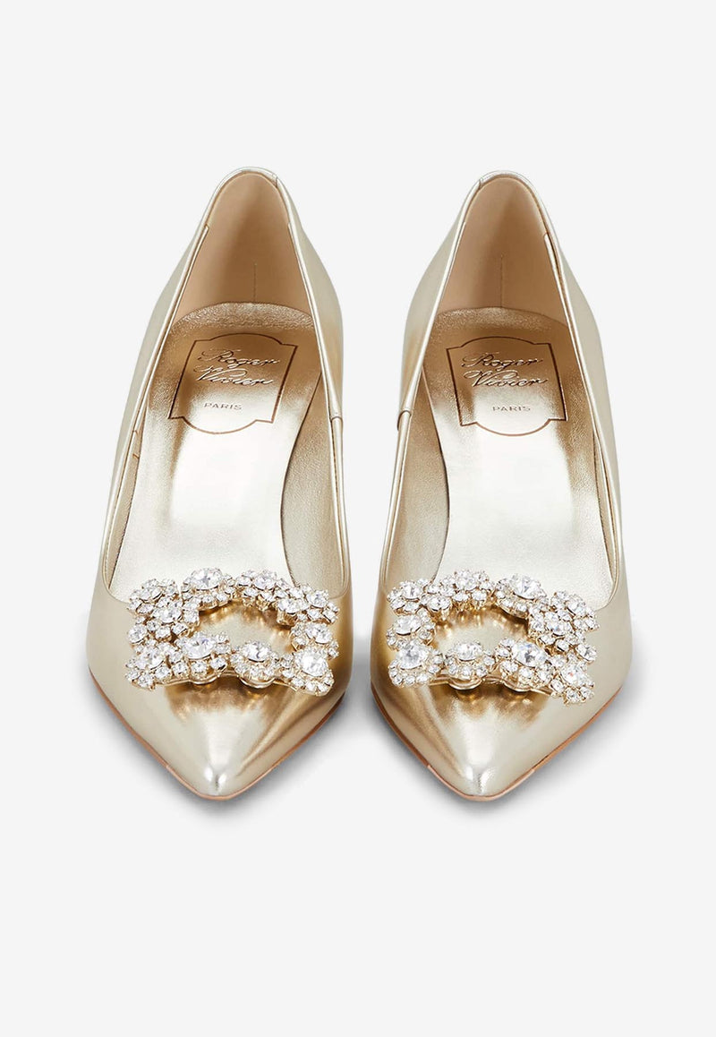 Roger Vivier 65 Crystal-Embellished Buckle Pumps in Nappa Leather RVW41417620KACG005 G005 Gold