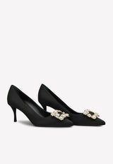 Roger Vivier 65 Crystal Flower Buckle Satin Pumps Black RVW41417620RS0B999 RASO