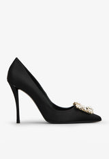 Roger Vivier 100 Flower Strass Buckle Pumps in Satin Black RVW41917620RS0B999 B999