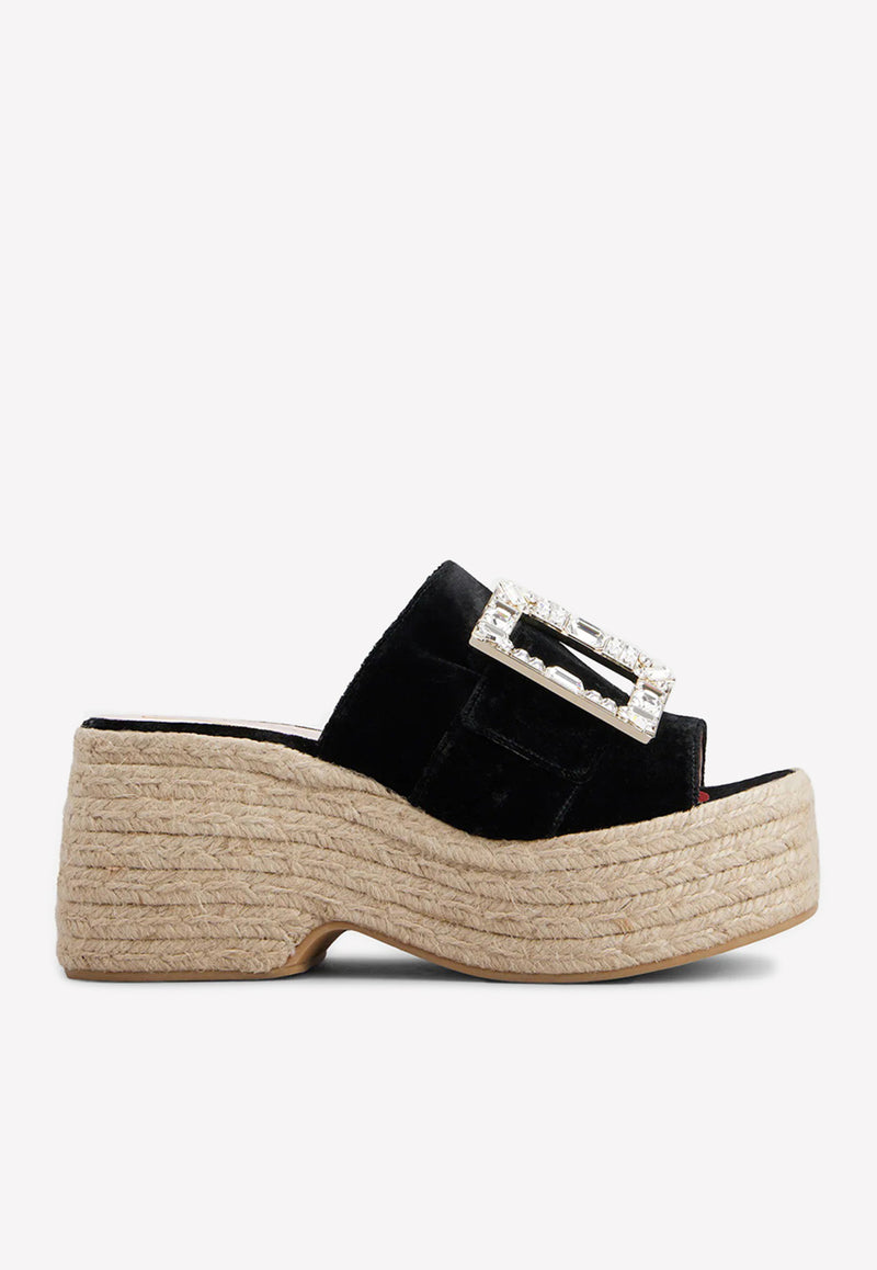 Roger Vivier 85 Crystal Buckle Espadrilles Mules in Velvet Black RVW61931050AQPB999 VELLUTO CHIARA 1094