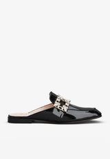 Roger Vivier Mini Broche Vivier Buckle Flat Mules in Patent Leather Black RVW63033250D1PB999 B999