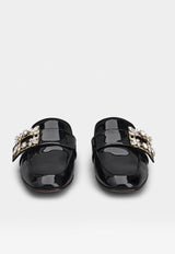 Roger Vivier Mini Broche Vivier Buckle Flat Mules in Patent Leather Black RVW63033250D1PB999 B999