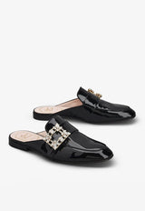 Roger Vivier Mini Broche Vivier Buckle Flat Mules in Patent Leather Black RVW63033250D1PB999 B999