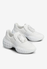 Roger Vivier Viv
 Run Light Crystal Embellished Buckle Sneakers RVW63731340QPSB001 B001 White