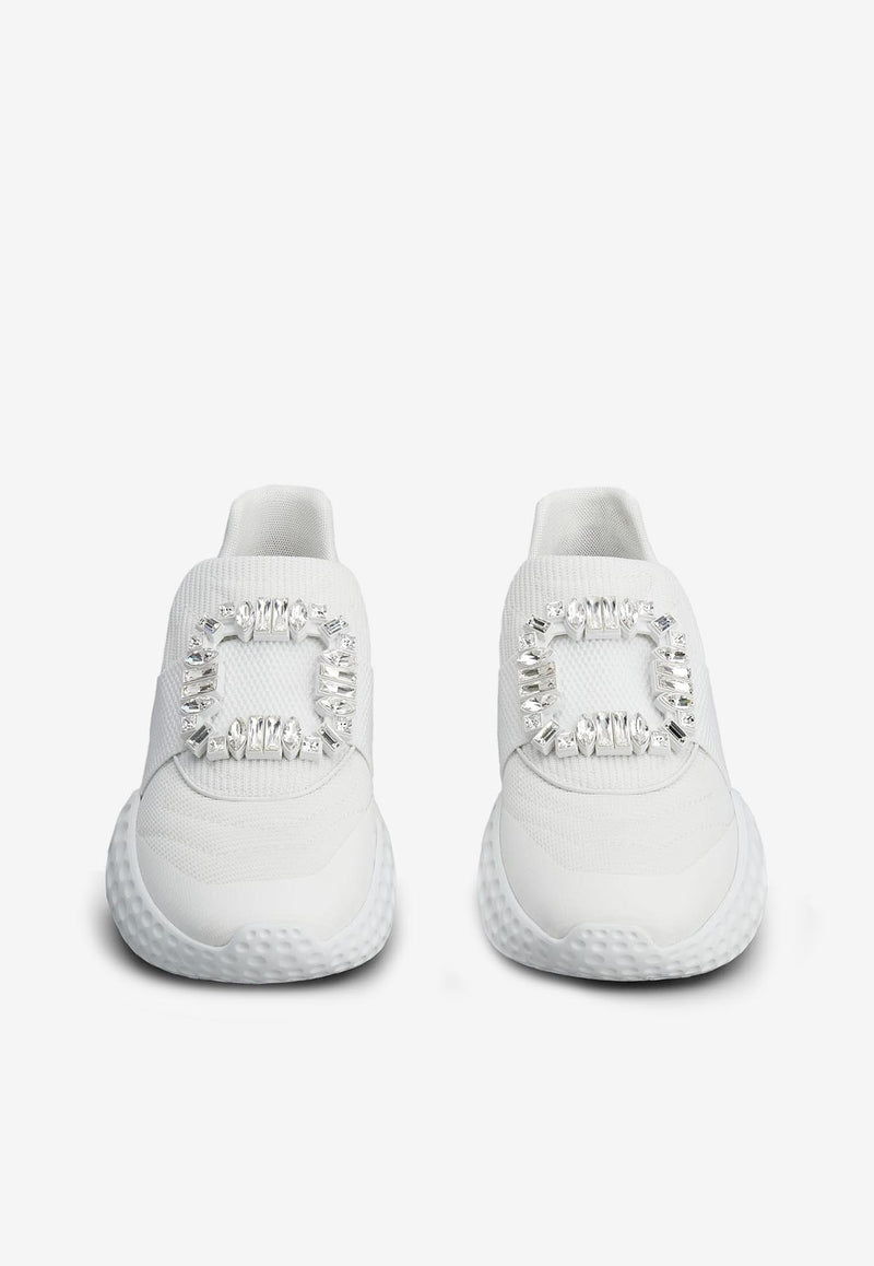 Roger Vivier Viv
 Run Light Crystal Embellished Buckle Sneakers RVW63731340QPSB001 B001 White