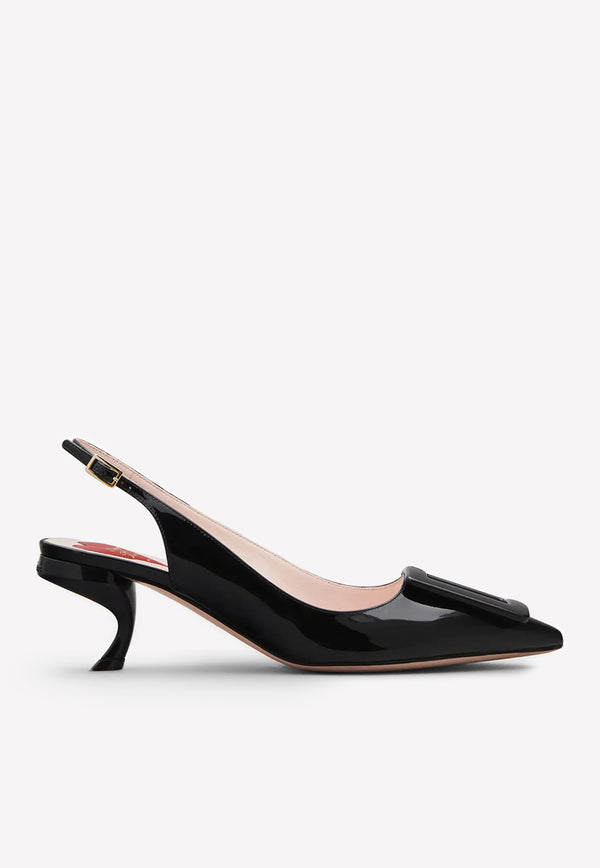 Roger Vivier Virgule 55 Buckle Slingback Pumps in Patent Leather Black RVW63831440D1PB999 VERNIS LUXOR