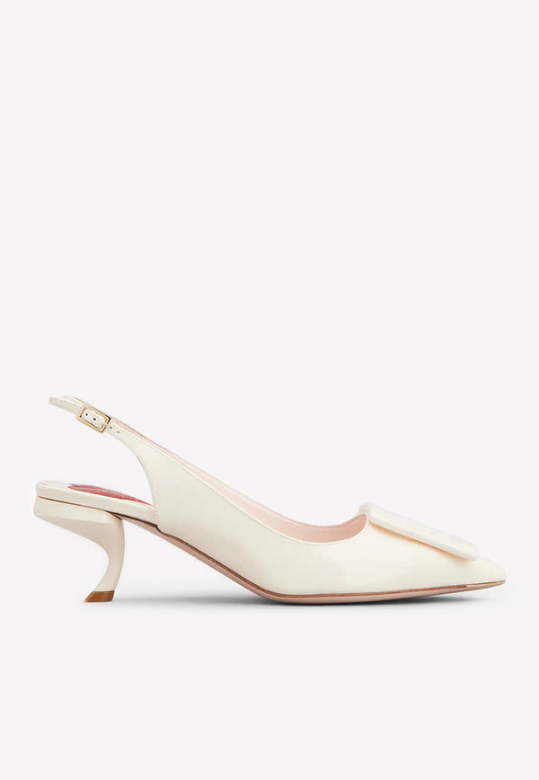 Roger Vivier Virgule 55 Buckle Slingback Pumps in Patent Leather Off-white RVW63831440D1PC019 VERNIS LUXOR