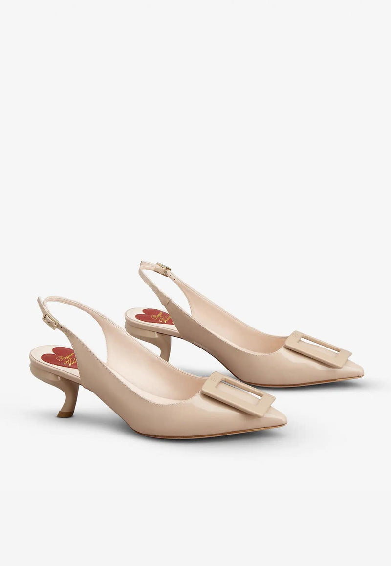 Roger Vivier Virgule 55 Slingback Pumps in Patent Leather Nude RVW63831440D1PC211 C211