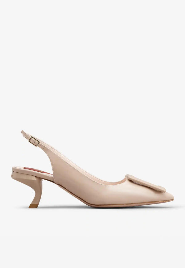 Roger Vivier Virgule 55 Slingback Pumps in Patent Leather Nude RVW63831440D1PC211 C211