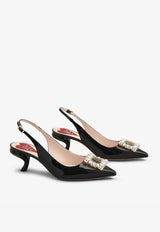 Roger Vivier Virgule 55 Slingback Pumps in Patent Leather Black RVW63834500D1PB999 B999