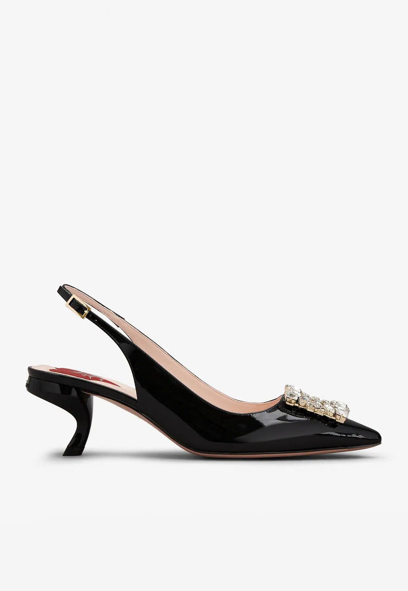 Roger Vivier Virgule 55 Slingback Pumps in Patent Leather Black RVW63834500D1PB999 B999