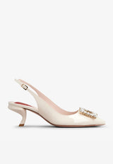 Roger Vivier Virgule 55 Slingback Pumps in Patent Leather Off-white RVW63834500D1PC019 C019