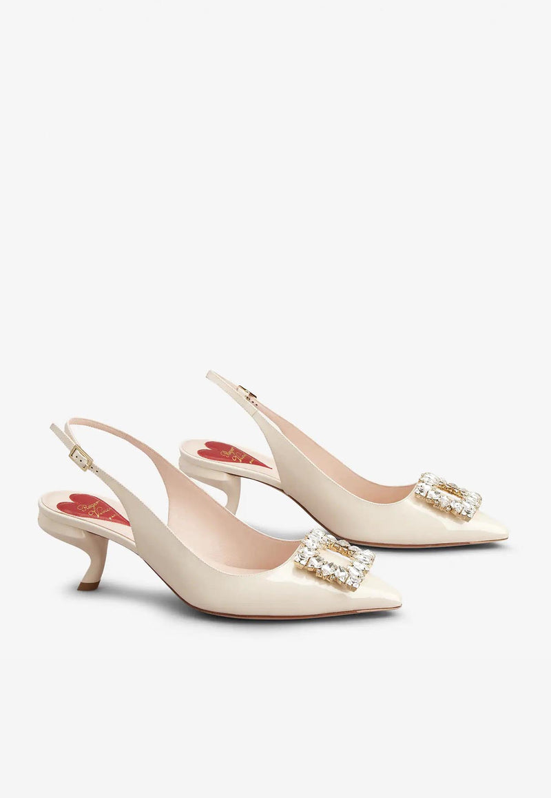 Roger Vivier Virgule 55 Slingback Pumps in Patent Leather Off-white RVW63834500D1PC019 C019