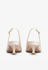 Roger Vivier Virgule 55 Slingback Pumps in Patent Leather Off-white RVW63834500D1PC019 C019