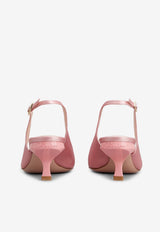 Roger Vivier 55 Virgule Crystal Buckle Slingback Pumps in Satin RVW63834500RS0M407 M407 Pink