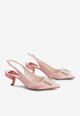 Roger Vivier 55 Virgule Crystal Buckle Slingback Pumps in Satin RVW63834500RS0M407 M407 Pink