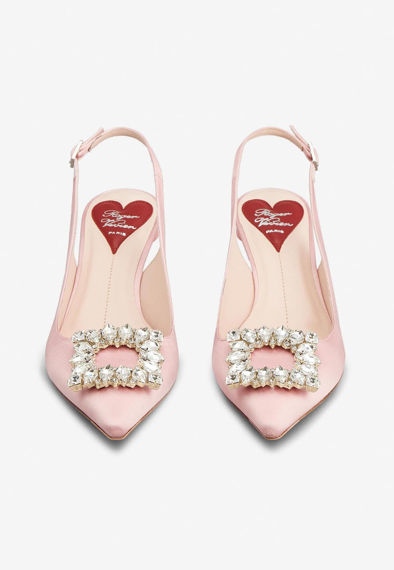 Roger Vivier 55 Virgule Crystal Buckle Slingback Pumps in Satin RVW63834500RS0M407 M407 Pink