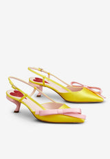 Roger Vivier 55 Virgule Bow Slingback Pumps in Satin RVW63835420RS01U17 1U17 Yellow