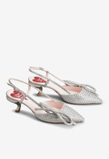 Roger Vivier 55 Virgule Bow Crystal Embellished Slingback Pumps RVW63835440RS0B007 B007 Silver