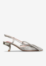 Roger Vivier 55 Virgule Bow Crystal Embellished Slingback Pumps RVW63835440RS0B007 B007 Silver