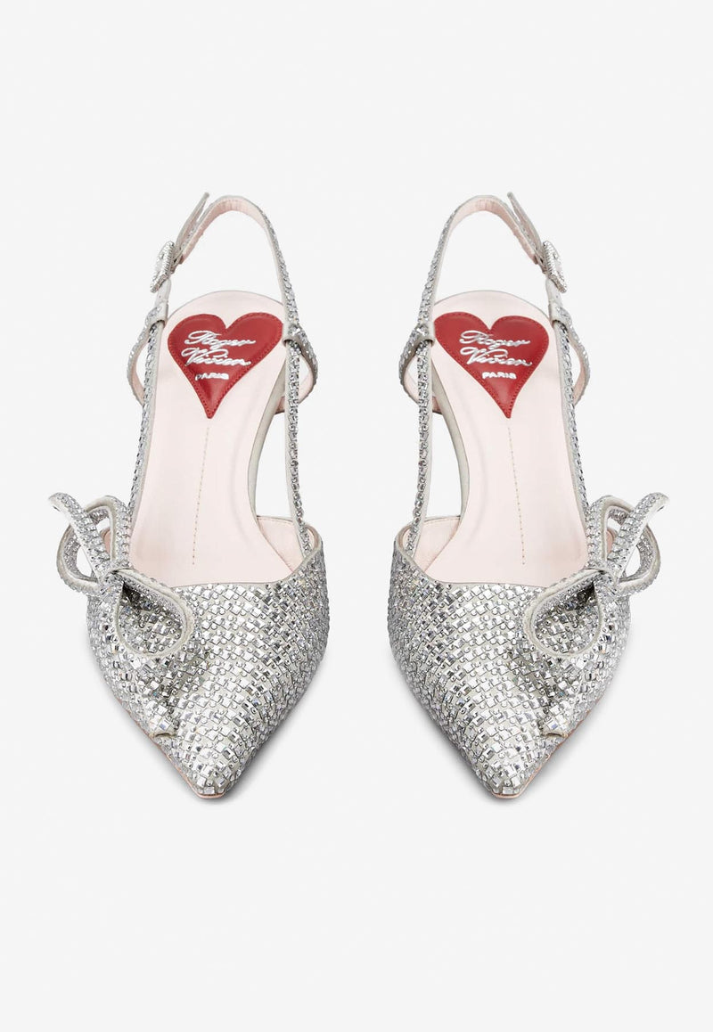 Roger Vivier 55 Virgule Bow Crystal Embellished Slingback Pumps RVW63835440RS0B007 B007 Silver