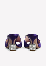 Roger Vivier Cube 75 Crystal Heel Satin Mules Violet RVW64932170RS0L601 RASO