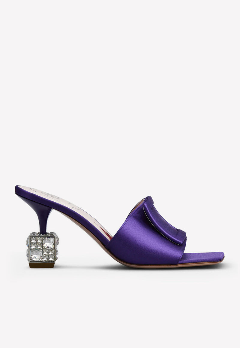 Roger Vivier Cube 75 Crystal Heel Satin Mules Violet RVW64932170RS0L601 RASO