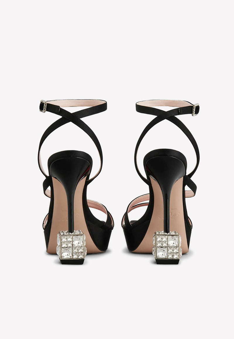 Roger Vivier Cube 120 Crystal Heel Satin Sandals Black RVW65232250RS0B999 NERO