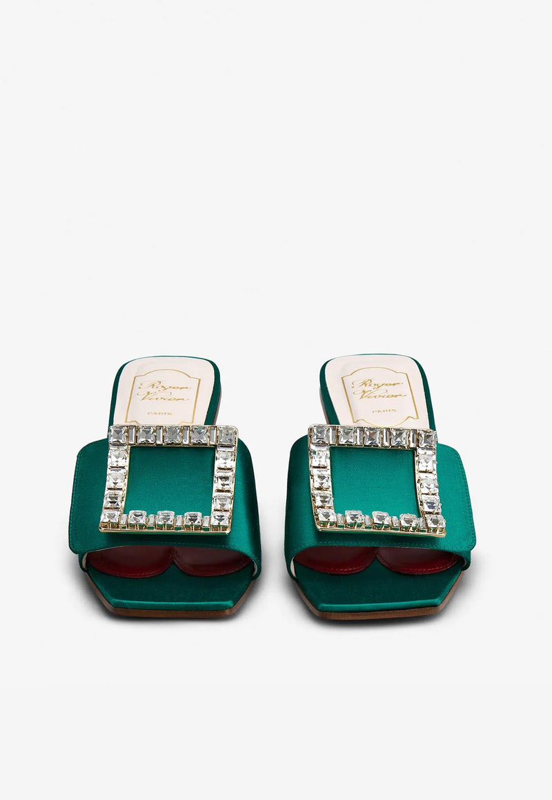 Roger Vivier Love 45 Rhinestone-Buckle Mules in Leather Green RVW65832610RS0V016 V016