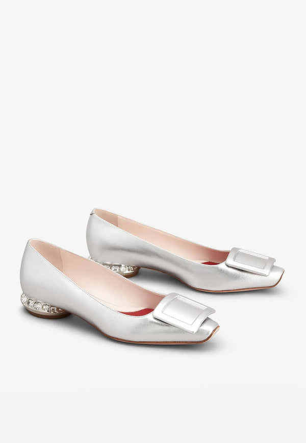 Roger Vivier Strass Heel Ballerina Flats in Patent Leather Silver RVW69234560KACB200 B200