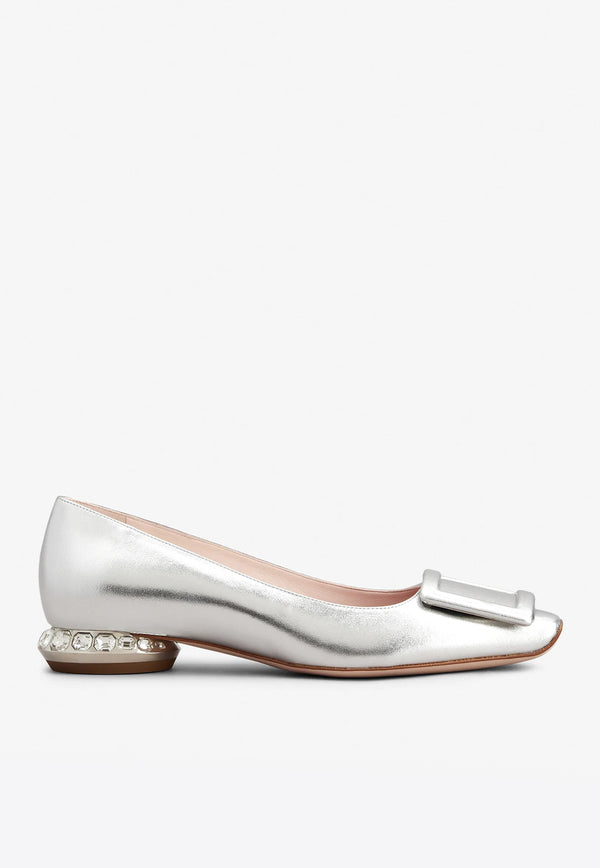 Roger Vivier Strass Heel Ballerina Flats in Patent Leather Silver RVW69234560KACB200 B200