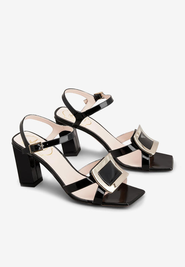 Roger Vivier Belle Vivier 75 Metal Buckle Sandals in Patent Leather RVW69635150D1PB999 B999 Black