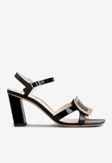 Roger Vivier Belle Vivier 75 Metal Buckle Sandals in Patent Leather RVW69635150D1PB999 B999 Black